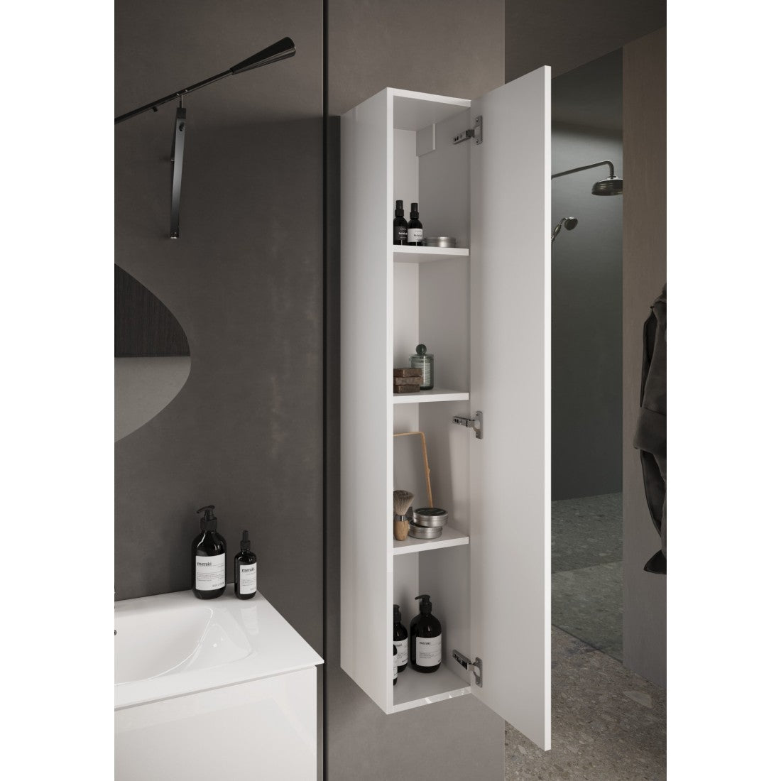 Mobile bagno sospeso VIENNA – 1 porta – Bianco lucido – Design moderno