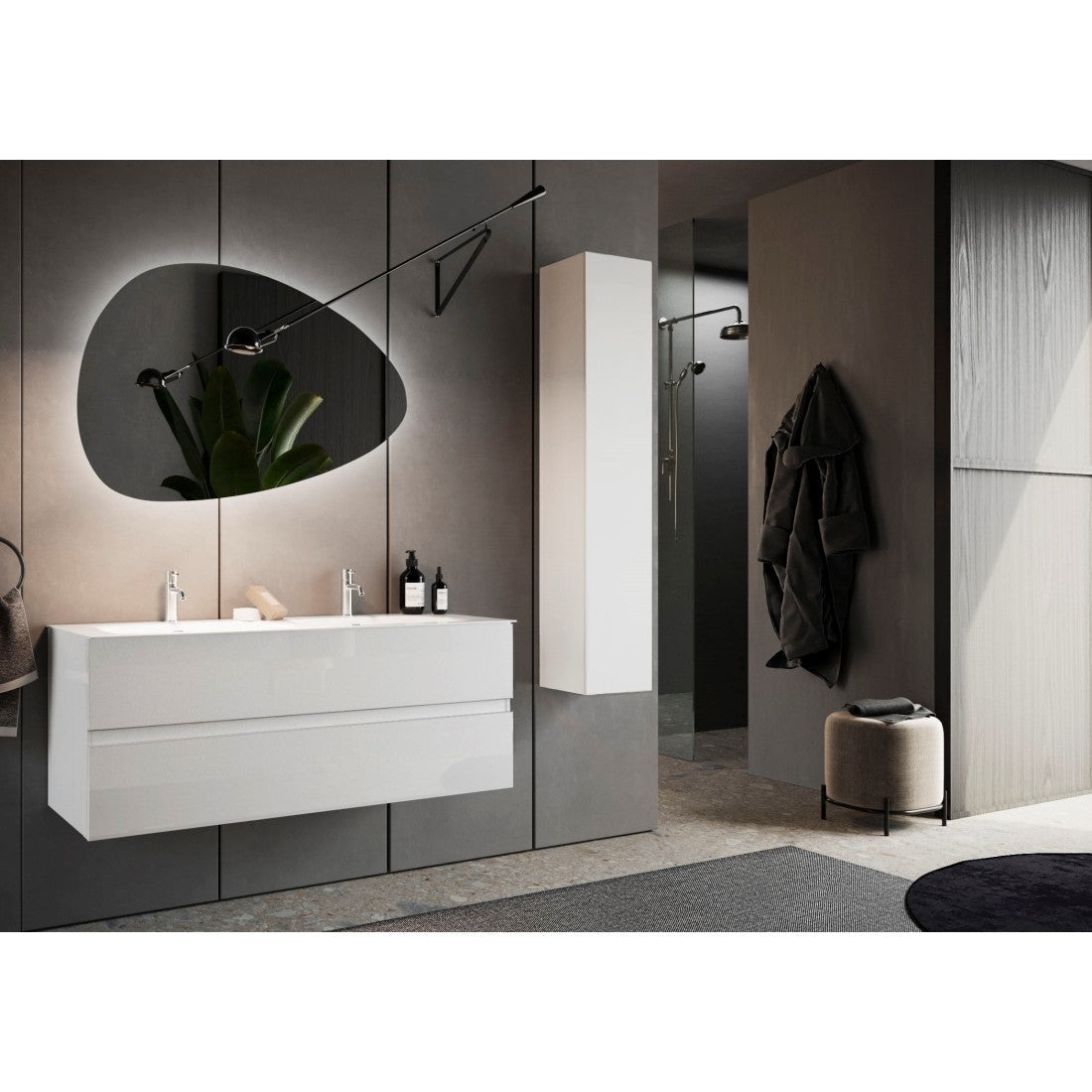Mobile bagno sospeso VIENNA – 1 porta – Bianco lucido – Design moderno
