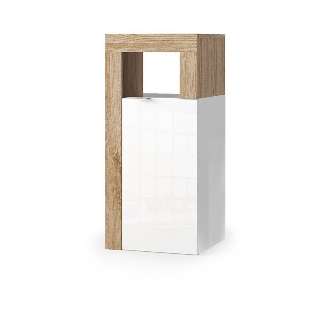 Mobile da bagno BURA – 1 porta – Bianco lucido laccato e rovere chiaro – Design moderno