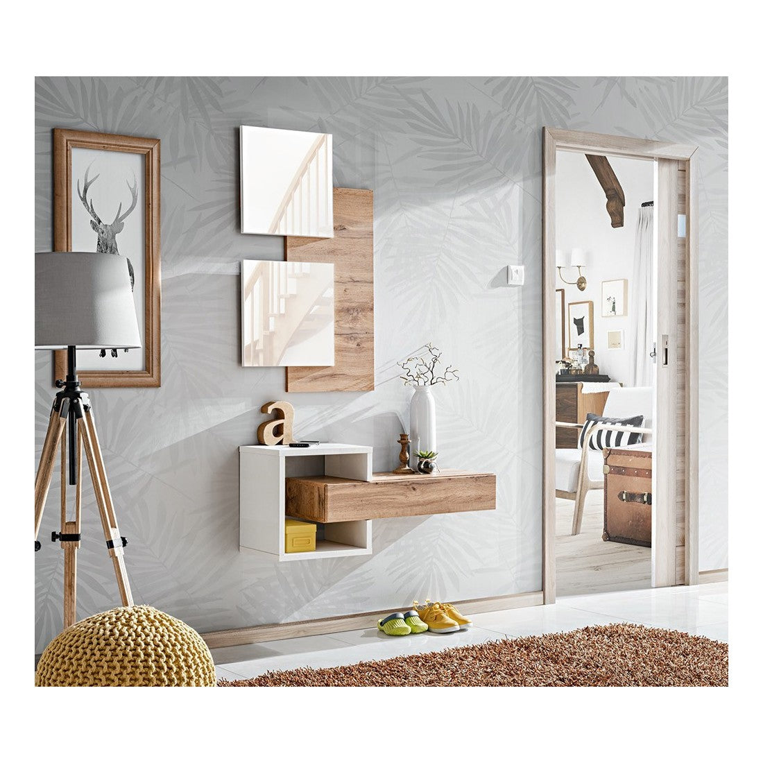 Mobile da ingresso TORTH 2 - Set completo - Colori rovere e bianco - Design moderno e pratico
