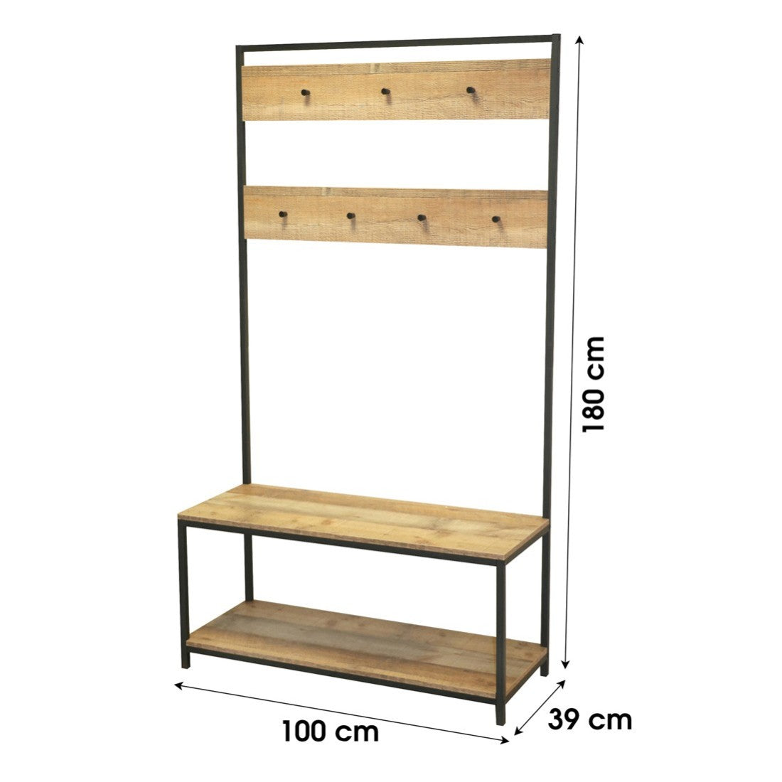 Mobile portattutto con 2 ripiani porta scarpe - 100x39xH180 cm - Collezione OAKLANDER