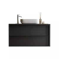 Mobile bagno sospeso FRASSI - Lavabo integrato - 2 cassetti - Nero cenere - Design moderno