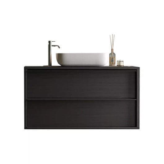 Mobile bagno sospeso FRASSI - Lavabo integrato - 2 cassetti - Nero cenere - Design moderno