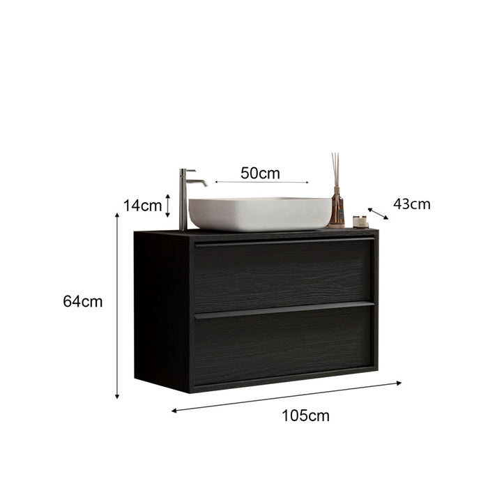Mobile bagno sospeso FRASSI - Lavabo integrato - 2 cassetti - Nero cenere - Design moderno