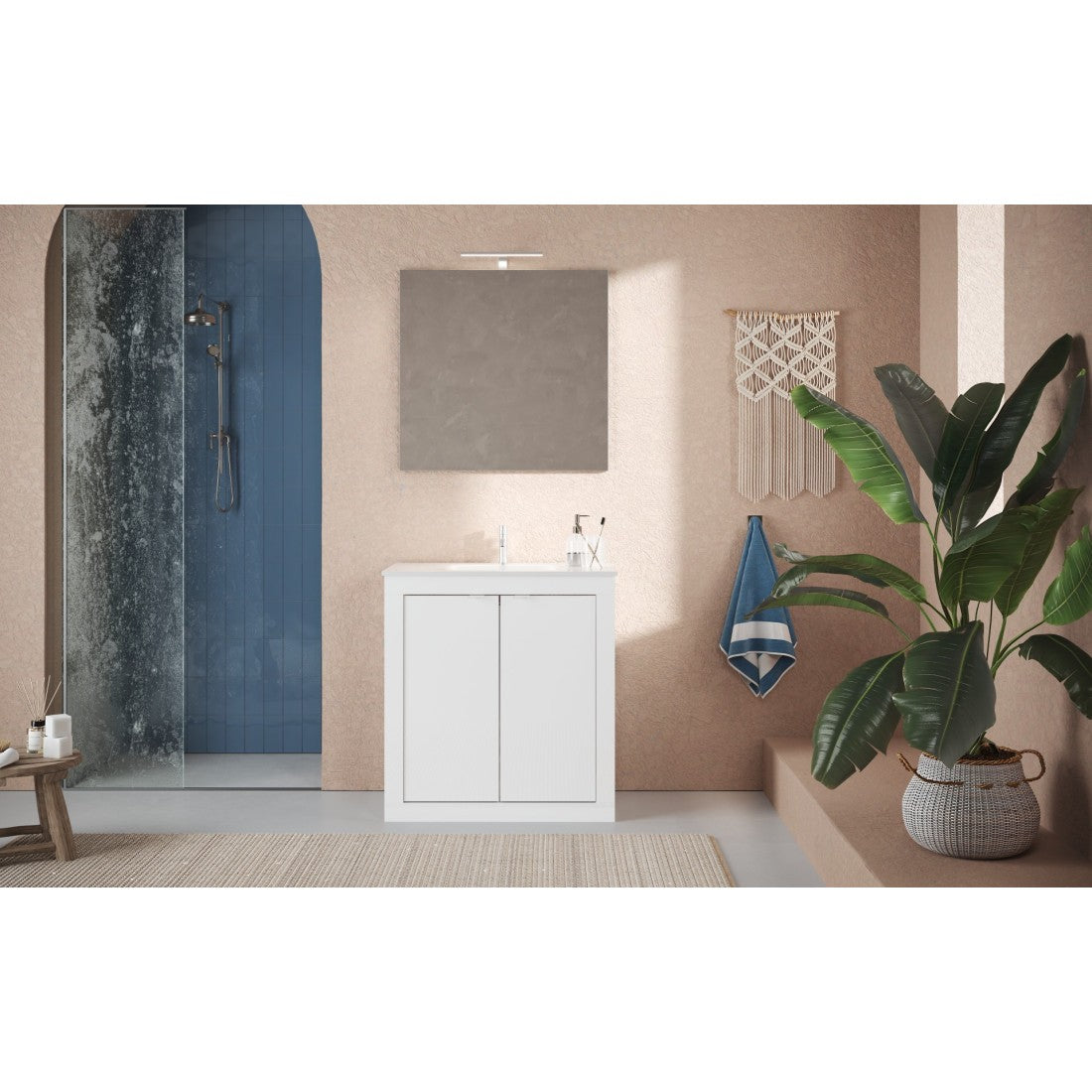 Mobile bagno VIENNA - 1 lavabo - 2 porte - 82 cm - Bianco lucido - Design moderno