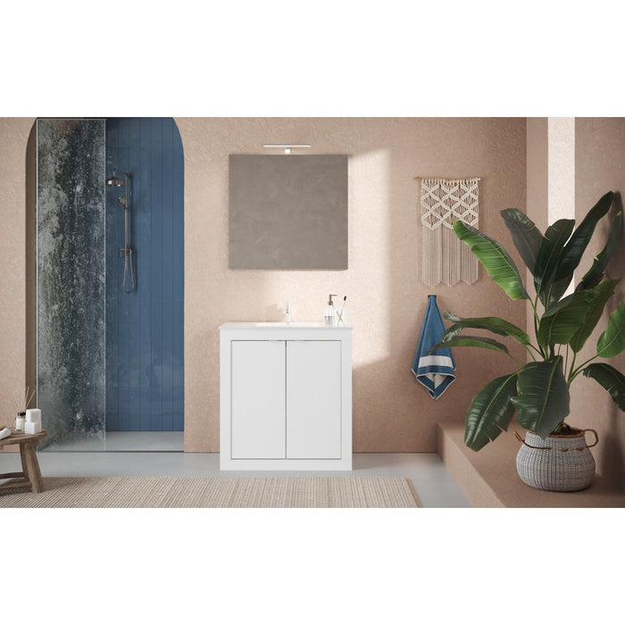 Mobile bagno VIENNA - 1 lavabo - 2 porte - 82 cm - Bianco lucido - Design moderno