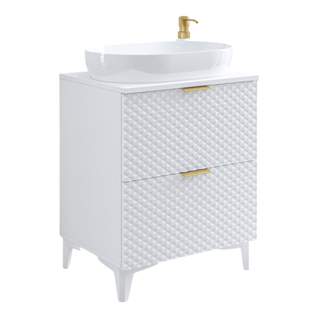 Mobile sottolavabo da bagno 60cm con 2 cassetti collezione CHIC color bianco e dorato