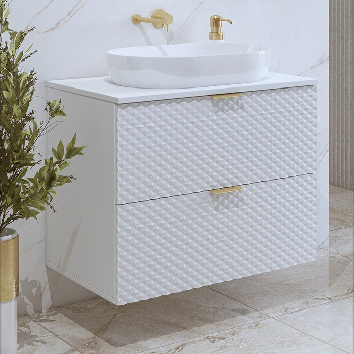 Mobile sottolavabo da bagno 60cm con 2 cassetti collezione CHIC color bianco e dorato