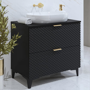 Mobile sottolavabo da bagno 80cm con 2 cassetti collezione CHIC color nero e dorato