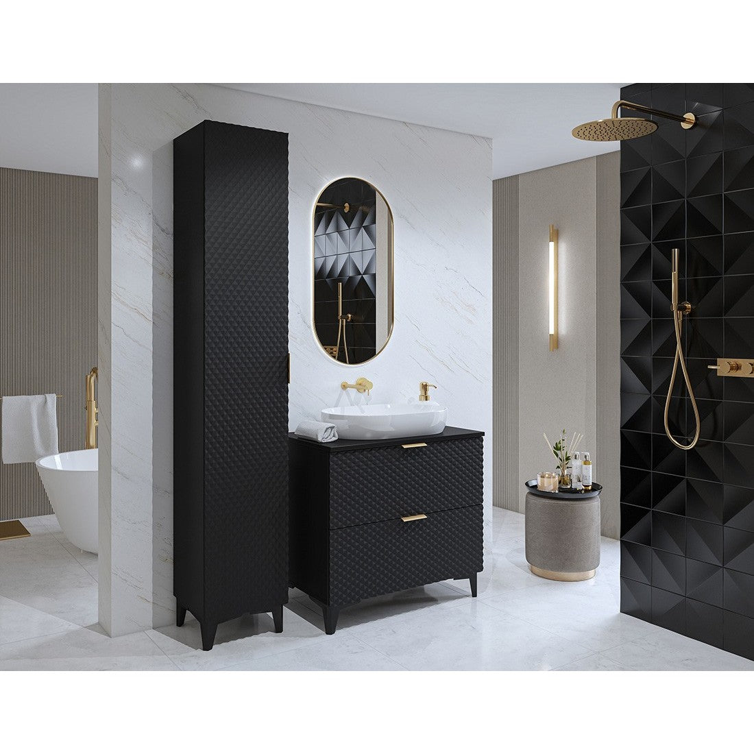Mobile sottolavabo da bagno 80cm con 2 cassetti collezione CHIC color nero e dorato