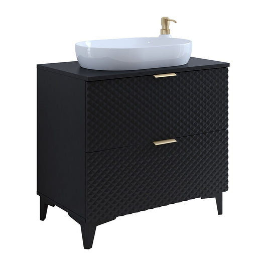 Mobile sottolavabo da bagno 80cm con 2 cassetti collezione CHIC color nero e dorato