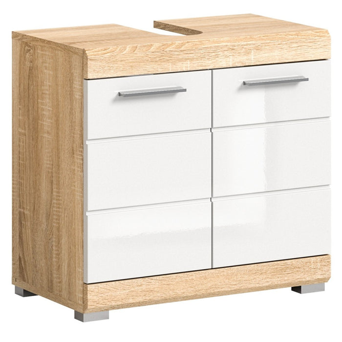 Mobile sottolavabo LEWOTO – 2 porte – Bianco e rovere chiaro