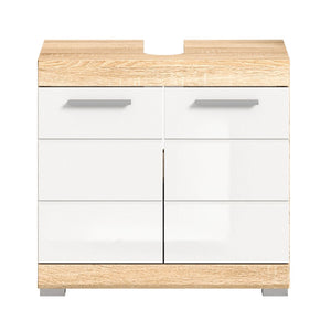 Mobile sottolavabo LEWOTO – 2 porte – Bianco e rovere chiaro