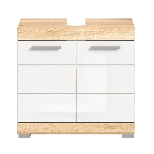 Mobile sottolavabo LEWOTO – 2 porte – Bianco e rovere chiaro