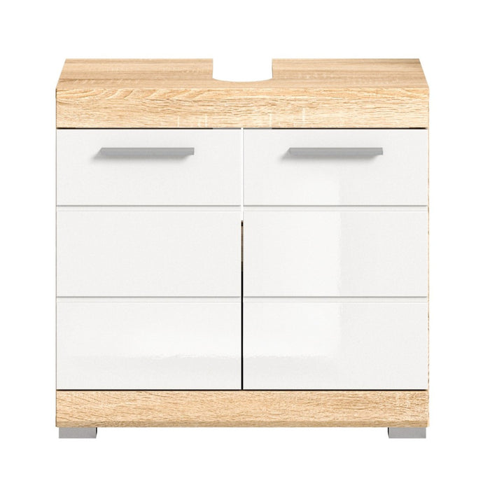 Mobile sottolavabo LEWOTO – 2 porte – Bianco e rovere chiaro