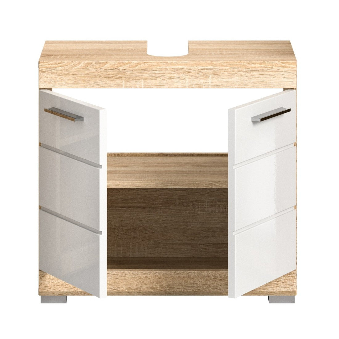 Mobile sottolavabo LEWOTO – 2 porte – Bianco e rovere chiaro
