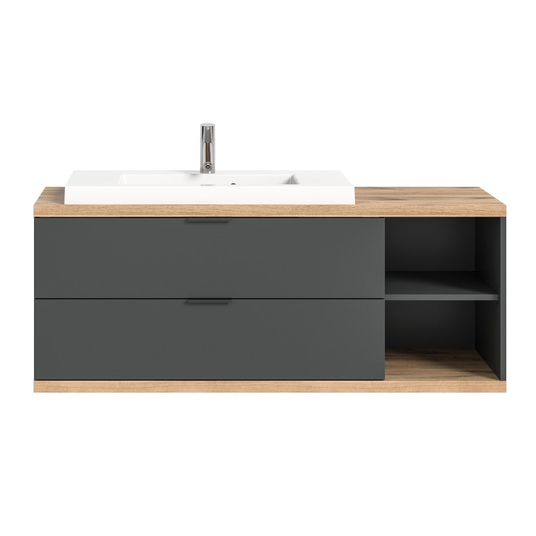 Mobile sottolavabo NOYA grigio da appendere – 2 cassetti + nicchia, 130 cm, senza lavabo