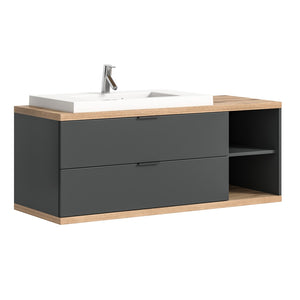 Mobile sottolavabo NOYA grigio da appendere – 2 cassetti + nicchia, 130 cm, senza lavabo