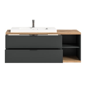 Mobile sottolavabo NOYA grigio da appendere – 2 cassetti + nicchia, 130 cm, senza lavabo