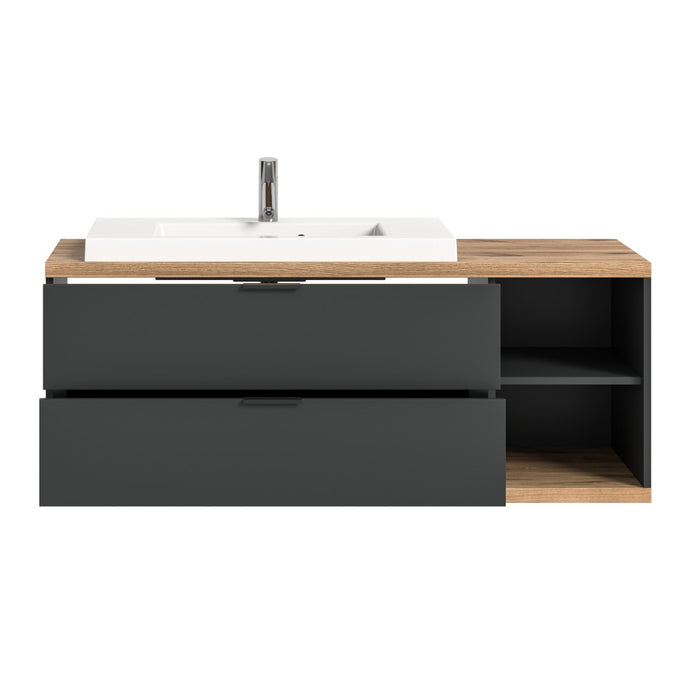 Mobile sottolavabo NOYA grigio da appendere – 2 cassetti + nicchia, 130 cm, senza lavabo