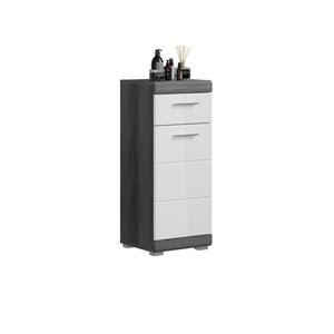 Mobiletto basso SCOTT - 1 porta e 1 cassetto - Grigio scuro e bianco - 37x88x31 cm