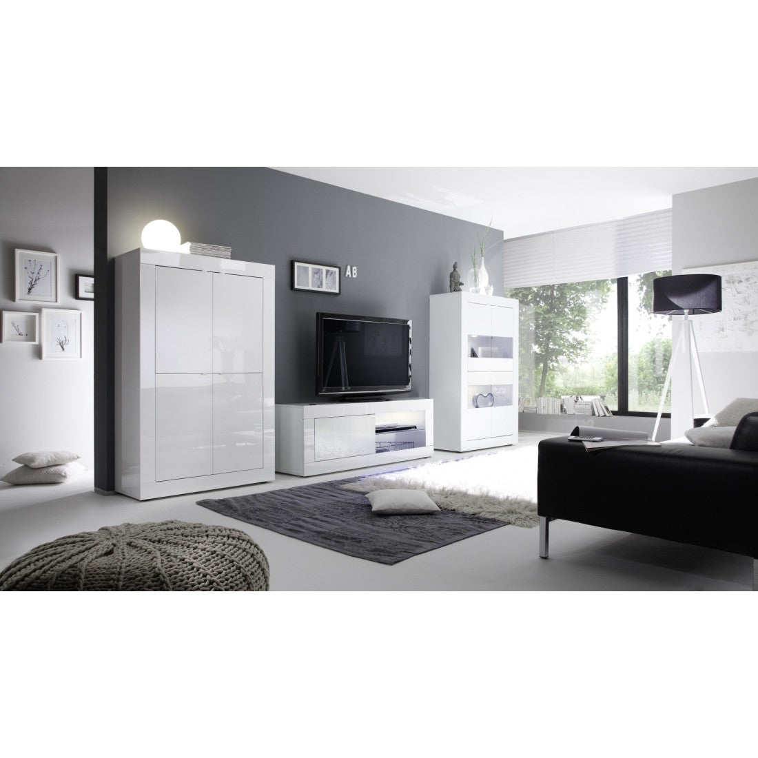 Mobile TV 1 porta ISORA – Bianco lucido – Design moderno ed elegante