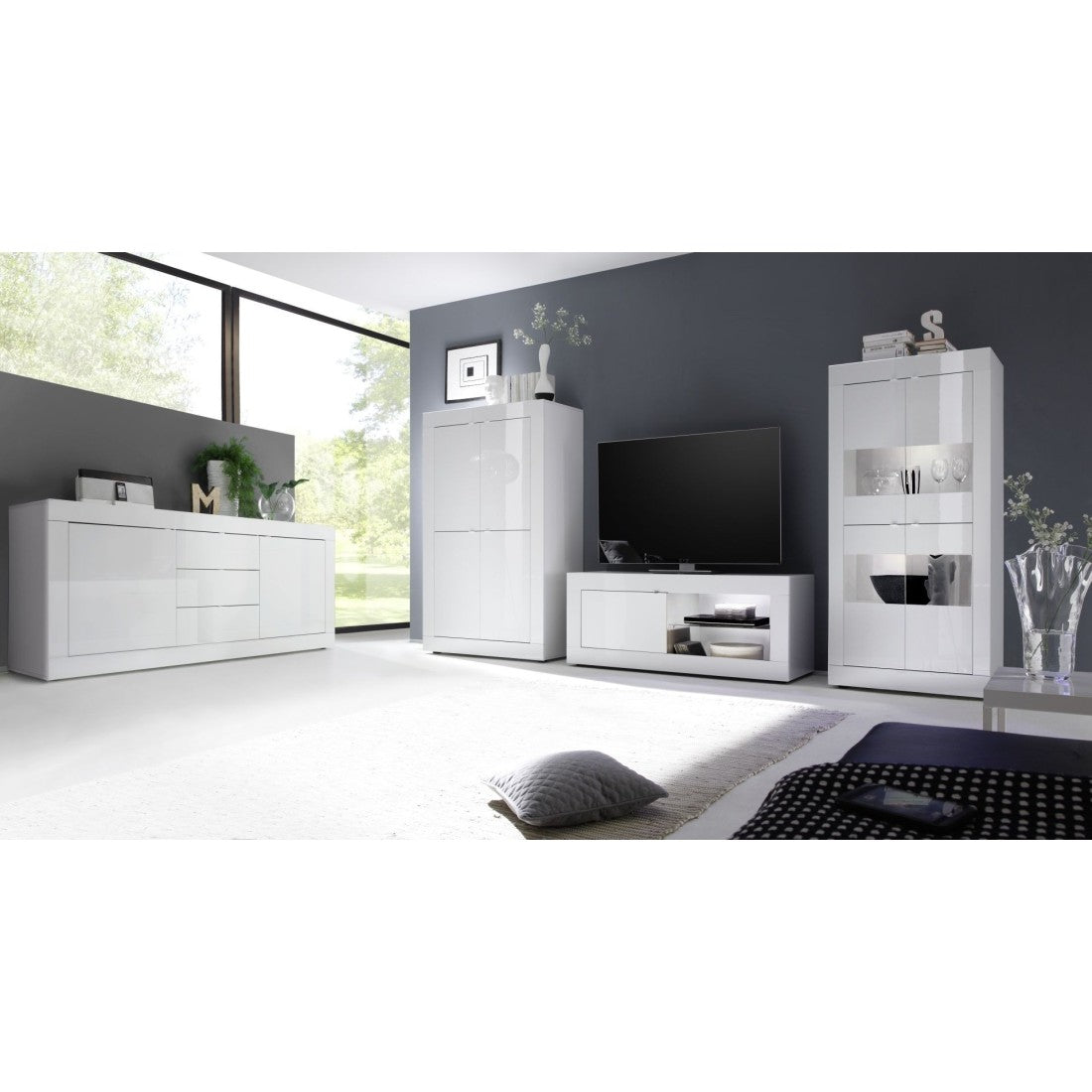 Mobile TV 1 porta ISORA – Bianco lucido – Design moderno ed elegante