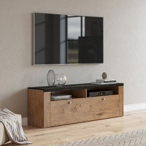 Mobile TV 140 cm collezione SANTIAGO. Colore quercia e nero effetto legno. 1 Porta.