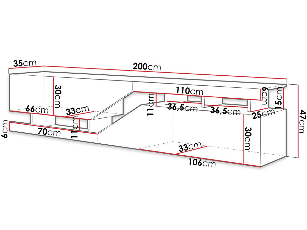 Mobile TV "Ceelias" - 200 x 46 x 35 cm - Grigio / Marrone