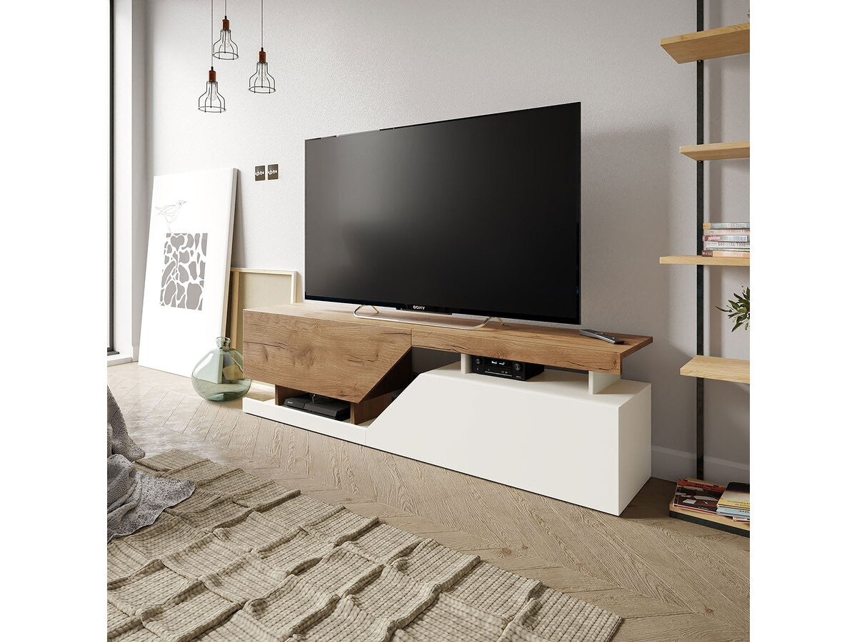 Mobile TV "Ceelias" - 160 x 35 x 46 cm - Bianco/Marrone scuro