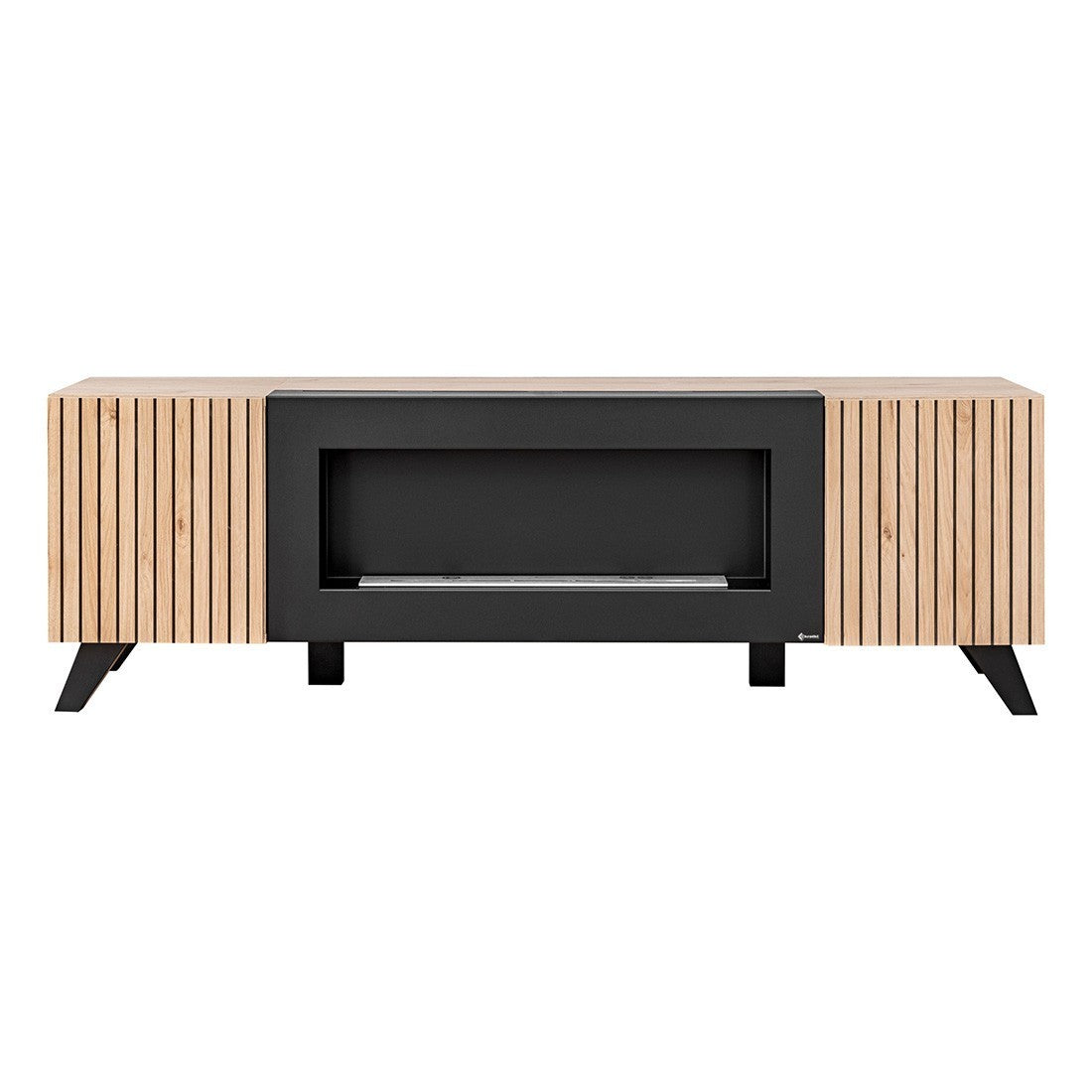 Mobile TV design con camino decorativo color rovere e nero collezione NIELSEN.