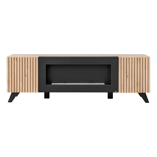 Mobile TV design con camino decorativo color rovere e nero collezione NIELSEN.