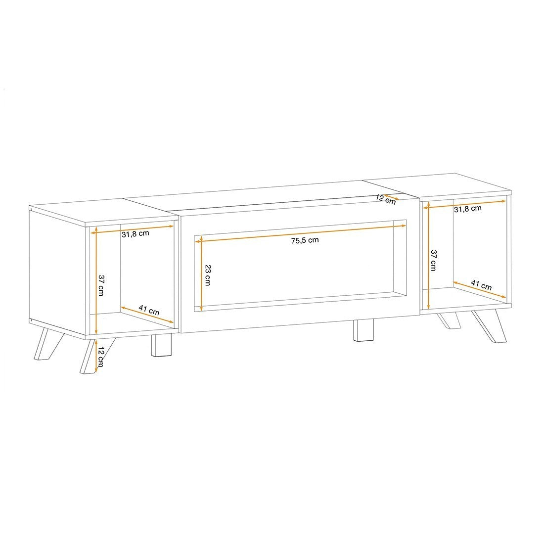 Mobile TV design con camino decorativo color rovere e nero collezione NIELSEN.