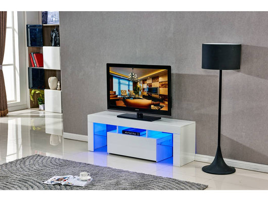 Mobile TV Led BORDA - 130 x 34 x 45 cm - Bianco laccato