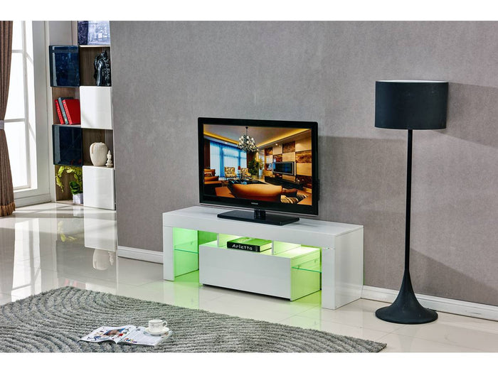 Mobile TV Led BORDA - 130 x 34 x 45 cm - Bianco laccato