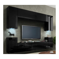 Mobile porta TV sospeso 240cm collezione CEPTO, 4 porte, colore nero lucido.
