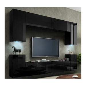Mobile porta TV sospeso 240cm collezione CEPTO, 4 porte, colore nero lucido.
