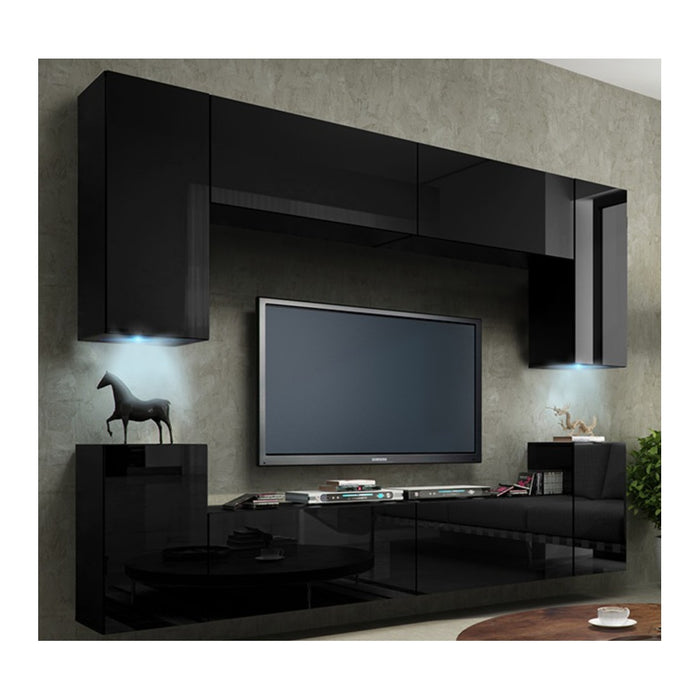 Mobile porta TV sospeso 240cm collezione CEPTO, 4 porte, colore nero lucido.