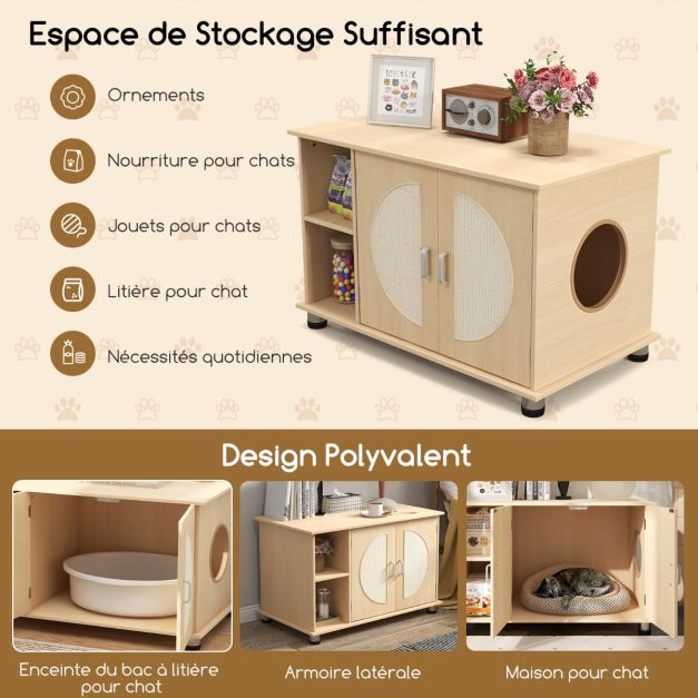 Toilette per gatti porte antigraffio in sisal gambe regolabili in metallo 2 scomparti lettiera per gatti naturale 20_0008835