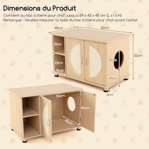 Toilette per gatti porte antigraffio in sisal gambe regolabili in metallo 2 scomparti lettiera per gatti naturale 20_0008835