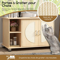 Toilette per gatti porte antigraffio in sisal gambe regolabili in metallo 2 scomparti lettiera per gatti naturale 20_0008835