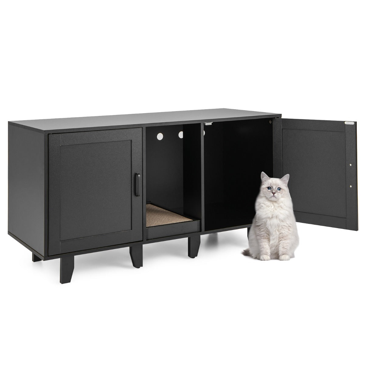 Lettiera per gatti 120 x 52 x 65 cm 2 scomparti design moderno in nero PB 20_0017862