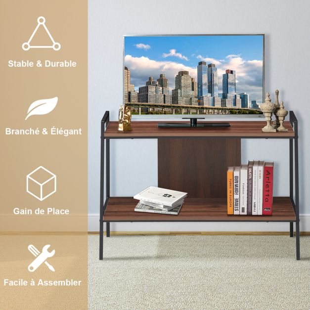 Tavolo consolle 89 x 43 x 60 cm Supporto TV in legno a 2 livelli per TV fino a 32 pollici Capacità di peso totale 35 kg Noce 20_0005107