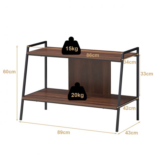 Tavolo consolle 89 x 43 x 60 cm Supporto TV in legno a 2 livelli per TV fino a 32 pollici Capacità di peso totale 35 kg Noce 20_0005107
