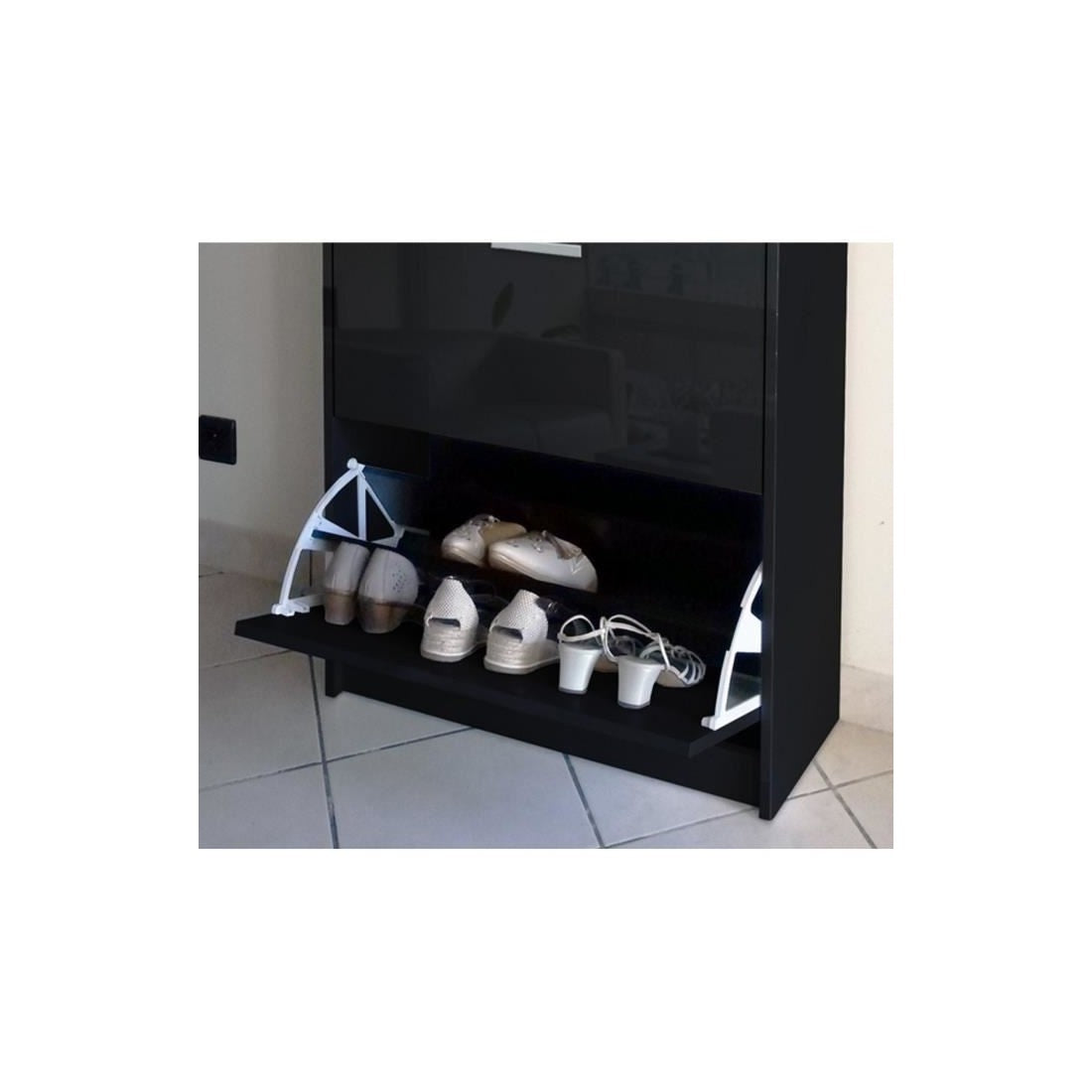 Mobile porta scarpe KLARK colore nero lucido alto – 18 paia