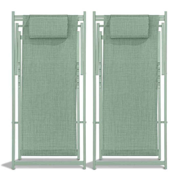 Mezzaluna - Set di 2 sedie a sdraio pieghevoli in alluminio e textilene. Sdraio da giardino di design con schienale regolabile in 4 posizioni verde