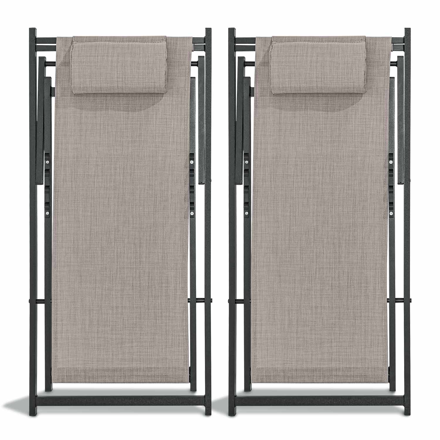 Mezzaluna - Set di 2 sedie a sdraio pieghevoli in alluminio e textilene. Sdraio da giardino di design con schienale regolabile in 4 posizioni grigio chiaro