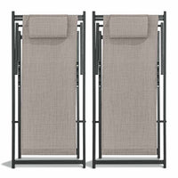 Mezzaluna - Set di 2 sedie a sdraio pieghevoli in alluminio e textilene. Sdraio da giardino di design con schienale regolabile in 4 posizioni grigio chiaro