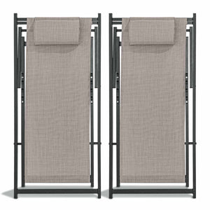 Mezzaluna - Set di 2 sedie a sdraio pieghevoli in alluminio e textilene. Sdraio da giardino di design con schienale regolabile in 4 posizioni grigio chiaro