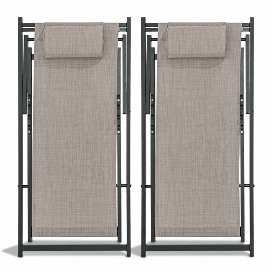 Mezzaluna - Set di 2 sedie a sdraio pieghevoli in alluminio e textilene. Sdraio da giardino di design con schienale regolabile in 4 posizioni grigio chiaro